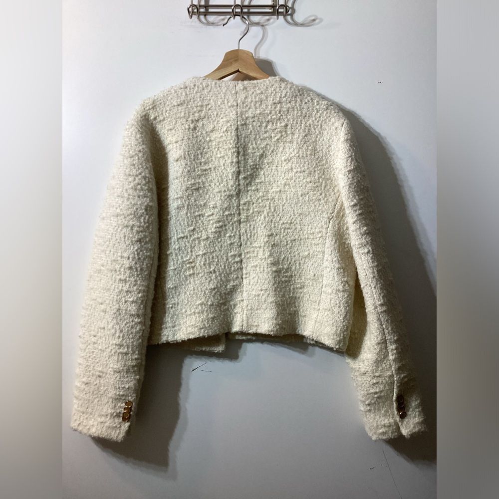 Frame Cropped cotton-blend bouclé-tweed jacket In Cream - Picture 13 of 17